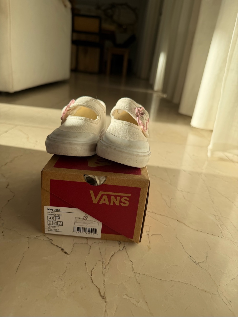 Vans Kids White Mary Jane Shoes with Pink Flower